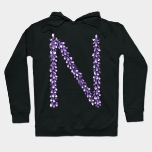 Lavender Letter N Hand Drawn in Watercolor and Ink Hoodie